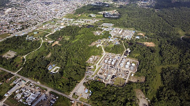 Leteck pohled na rafinerii uprosted les v Ekvdoru (14. ledna 2023)