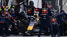 Velká cena Miami - Max Verstappen v pé�i mechanik�.