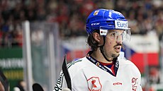 Matj Stránský bhem zápasu s Finskem na eských hokejových hrách.