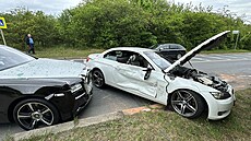 Dopravní nehoda tí osobních automobil v ulici Výstavní v Praze. (6. kvtna...