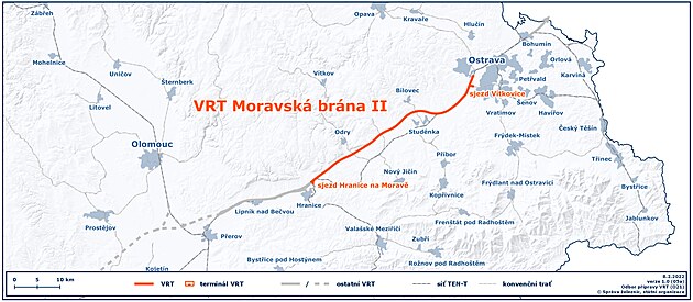 Mapka ásti trasy vysokorychlostní elezniní trati, která ovlivuje i...