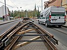 Zatek rekonstruknch prac na tramvajov trati v centru Plzn, na mst...