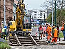 Zatek rekonstruknch prac na tramvajov trati v centru Plzn, na mst...