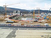 Aréna Brno roste. Snímek z dubna 2024.