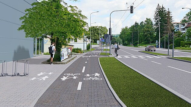 Na zlnsk ulici K Pasekm pobl lezeck stny Vertikon vznikne nov cyklostezka pedevm pro cyklisty ze sdlit Jin Svahy. (kvten 2024)