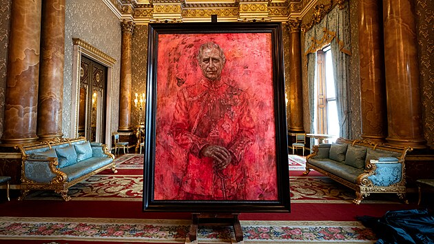 Oficiln portrt britskho krle Karla III. namaloval portrtista Jonathan Yeo. Odhalen byl na recepci v Buckinghamskm palci v Londn. (14. bezna 2024)