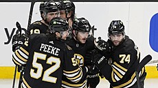 Hokejisté Bostonu slaví gól Jakuba Lauka (druhý zprava).