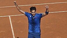 Chilský tenista  Alejandro Tabilo po vít�zném �tvrtfinále turnaje v �ím�.
