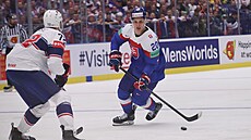 Juraj Slafkovský v zápase proti USA.