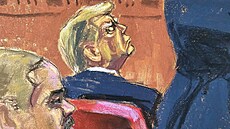 Skica soudního kreslí�e z procesu amerického exprezidenta Donalda Trumpa (13....