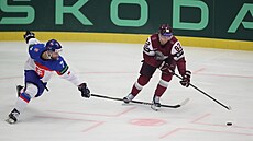 Slovenský obránce Mário Grman zastavuje rozvíjející se akci Loty.