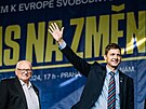 Lídr eurokandidátky SPD a Trikolory Petr Mach na pedvolebním mítinku SPD na...