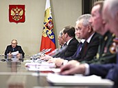 Ruský prezident Vladimir Putin na zasedání Bezpenostní rady (30. íjna 2023)