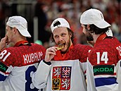 Finále MS v hokeji výcarsko - esko 0:2. Hokejisté slaví zlaté medaile. David...