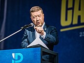 Tomio Okamura na pedvolebním mítinku SPD na Václavském námstí. (23. kvtna...