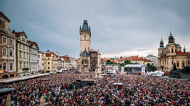 Oslavy zisku titulu mistr svta v lednm hokeji na Staromstskm nmst v Praze. (27. kvtna 2024)