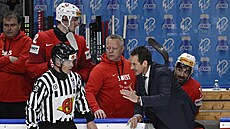 �výcarský trenér Patrick Fischer si st�uje po vylou�ení v záv�ru utkání s...