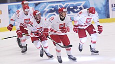 Pol�tí hokejisté se radují z gólu proti Kazachstánu.