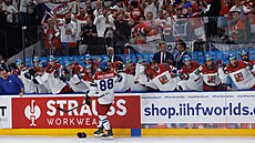 Finále MS v hokeji �výcarsko - �esko. David Pastr�ák dává gól. (26. kv�tna 2024)