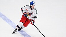 Filip Král vede puk bhem utkání eska proti Finsku na výcarských hokejových...