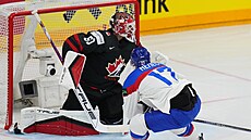 �imon Nemec dorá�í p�ed brankou Jordana Binningtona.
