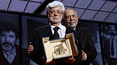 Re�isér George Lucas a Francis Ford Coppola po ud�lení Zlaté palmy b�hem...