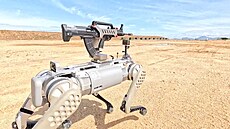 ínská armáda cviila s robopsem vybaveným samopalem