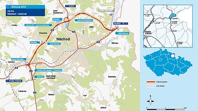 Mapa budoucho obchvatu Nchoda (infoletk, duben 2024)