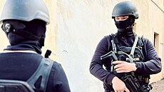 Policisté v kuklách s dlouhými zbran�mi dohlí�eli na p�evoz um�leckých d�l z...