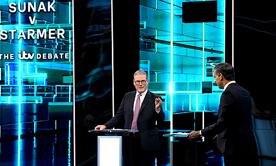 Keir Starmer a Rishi Sunak v p�edvolební debat� stanice ITV (4. �ervna 2024)