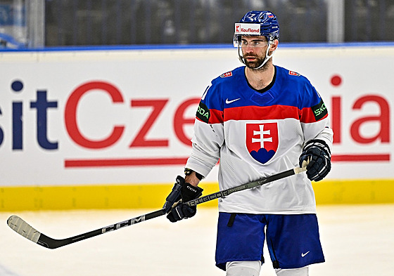 Slovenský obránce Mário Grman na svtovém ampionátu v hokeji.