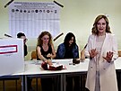 Italská premiérka Giorgia Meloniová odvolila v eurovolbách. (8. ervna 2024)