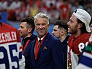 Gener�ln� mana�er hokejov� reprezentace Petr Nedv�d po v�t�zstv� ve fin�le...