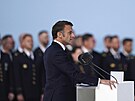 Francouzský prezident Emmanuel Macron hovoí na mezinárodním vzpomínkovém...
