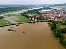 Nsledky velk vody na Radbuze u Doban. Voda se tu rozlila po okolnch...