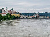 Hladina Dunaje v Pasov je vysoká. (4. ervna 2024)