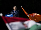 Viktor Orbán pi projevu ped svými píznivci v Budapeti (1. ervna 2024)