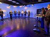 Pedvolební superdebata na iDNES.cz. Debaty se úastní zleva za SPD a Trikoloru...