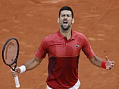 Srb Novak Djokovi se raduje z postupu do tvrtfinále Roland Garros.