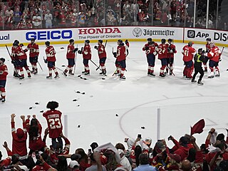 Hokejisté Florida Panthers slaví výhru ve finále Východní konference.