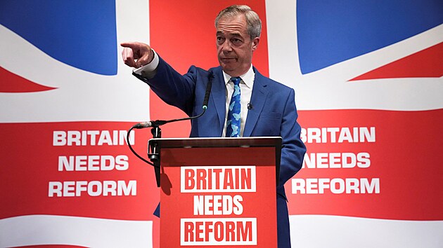 Nigel Farage oznamuje kandidaturu v ervencovch parlamentnch volbch ve Velk Britnii. (3. ervna 2024)
