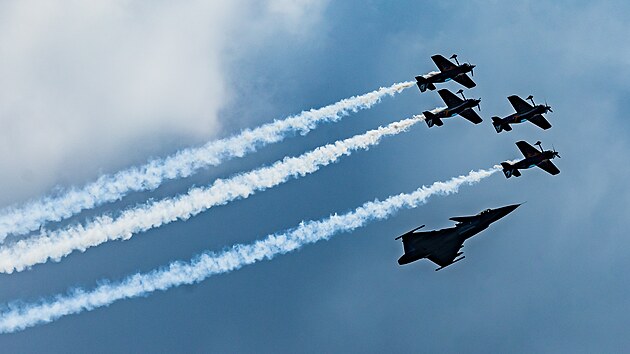 JAS 39-Gripen ve spolenm vystoupen s The Flying Bulls Aerobatic Team