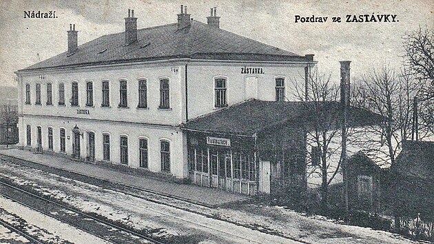 Stanice Zast�vka u Brna na dobov� pohlednici z let 1921-1924