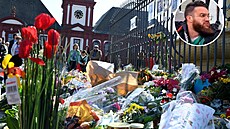 Místo, kde do�lo k útoku no�em, p�i kterém byl zabit policista. V krou�ku...