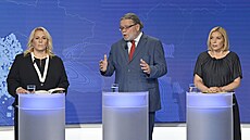 Lídi kandidátek zprava Klára Dostálova (ANO), Alexandr Vondra (SPOLU) a Danue...