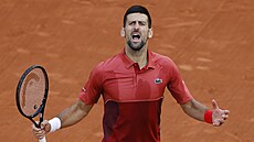 Srb Novak Djokovi se raduje z postupu do tvrtfinále Roland Garros.