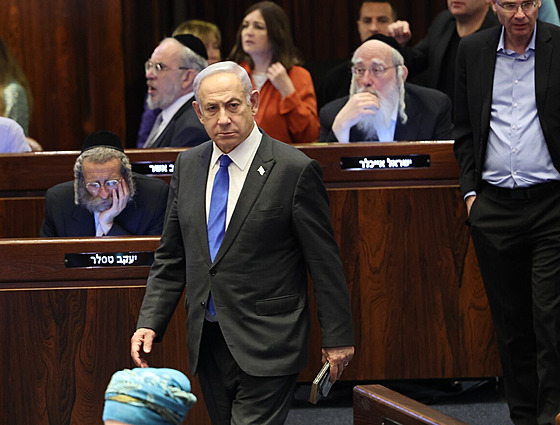Izraelský premiér Benjamin Netanjahu v Knessetu. (9. �ervna 2024)