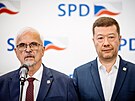 Ivan David  a Tomio Okamura (SPD) na tiskov konferenci strany k vsledkm...