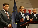 Na tiskové konferenci po jednání vlády v Havlíkov Brod premiér Petr Fiala,...