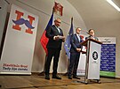 Na tiskové konferenci po jednání vlády v Havlíkov Brod premiér Petr Fiala,...